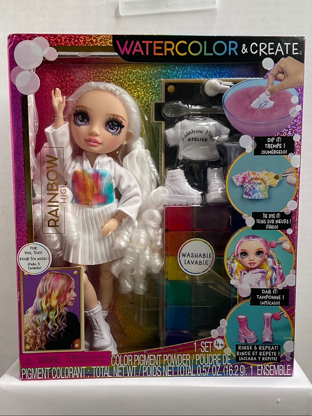 Rainbow Watercolor & Create Doll - White Hair with Multicolor Outfit